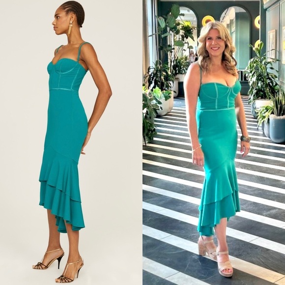 KATIE MAY Sweetheart Neck Bustier Bodice Tier Ruffle‎ Hem Bodycon Midi Dress S - Picture 3 of 8